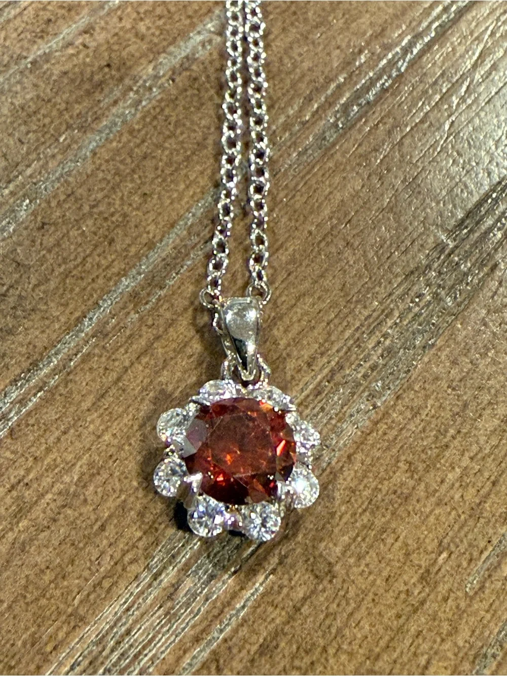 GRA Graded Watermelon Red Moissanite Halo Necklace | 1 Ct | Sterling Silver